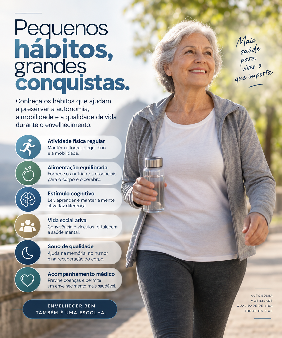 casal de idosos caminhando com autonomia em parque arborizado
